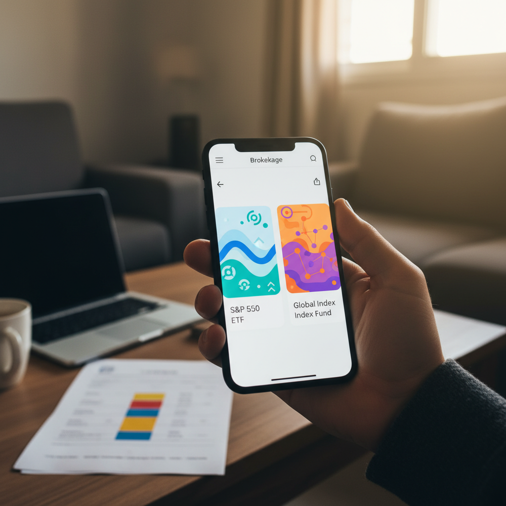 יד מחזיקה טלפון עם אפליקציית השקעות גלובלית