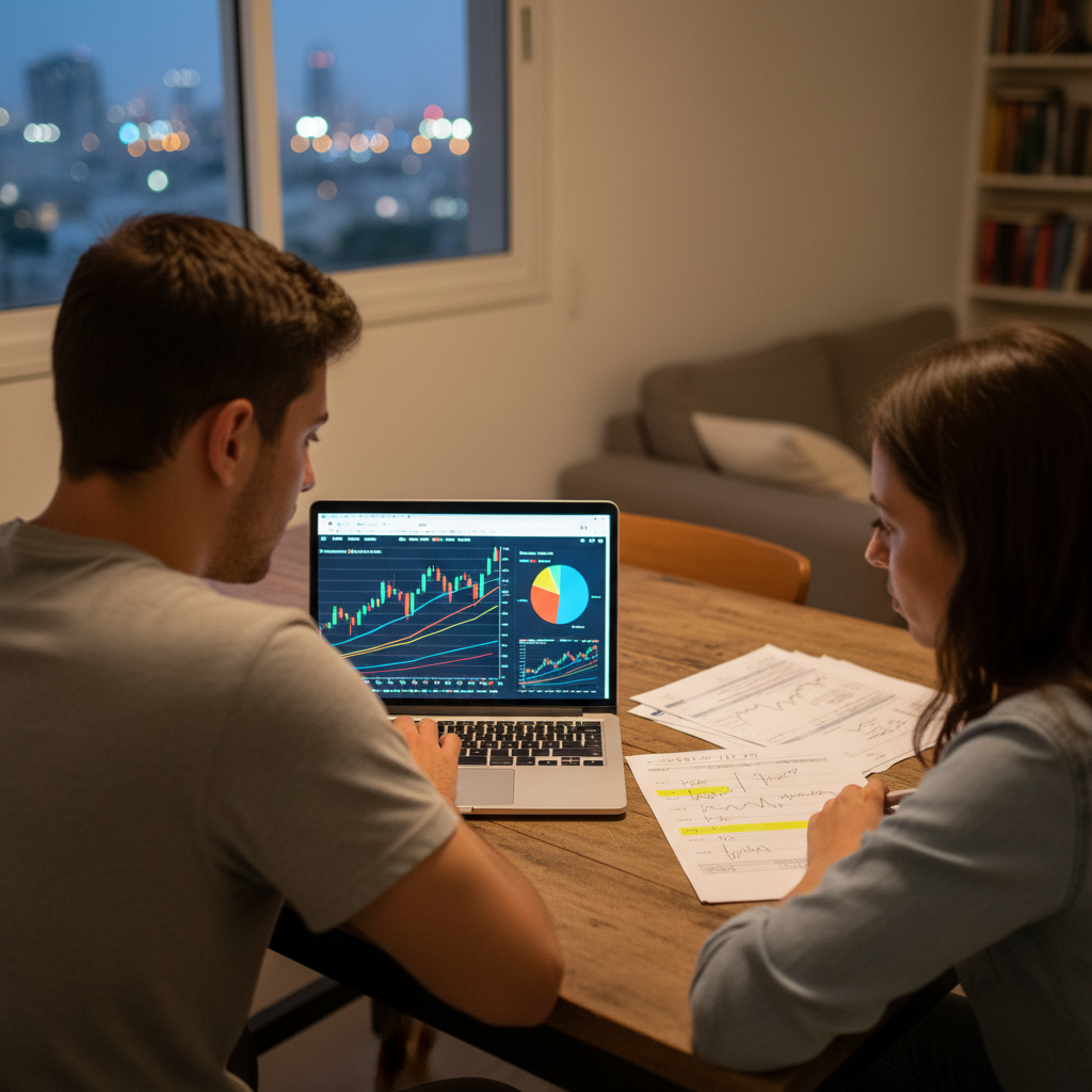 אדם לומד איך להשקיע במניות ובונה תוכנית פיננסית ארוכת טווח