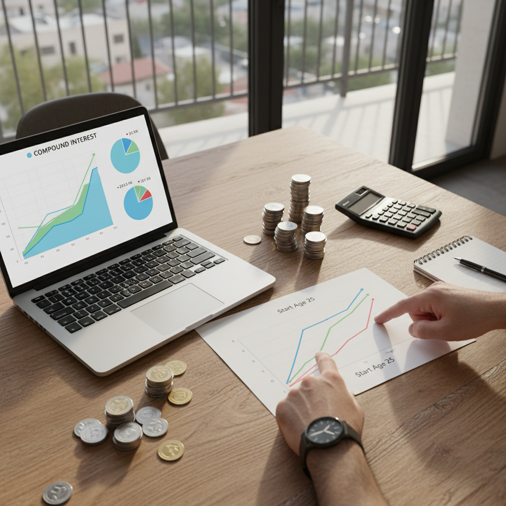 דוגמה גרפית של צמיחת חיסכון לאורך זמן בעזרת ריבית דריבית