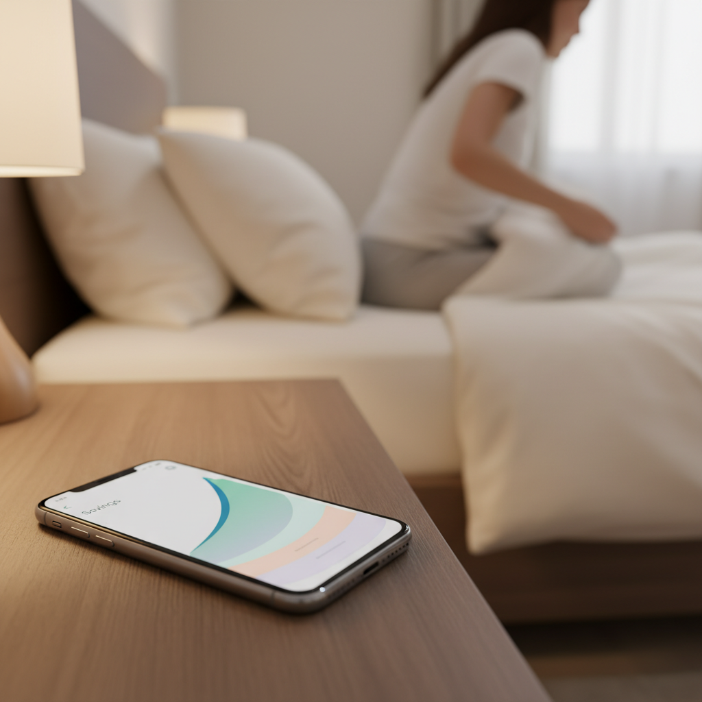 טלפון חכם מציג גרף חיסכון ליד המיטה