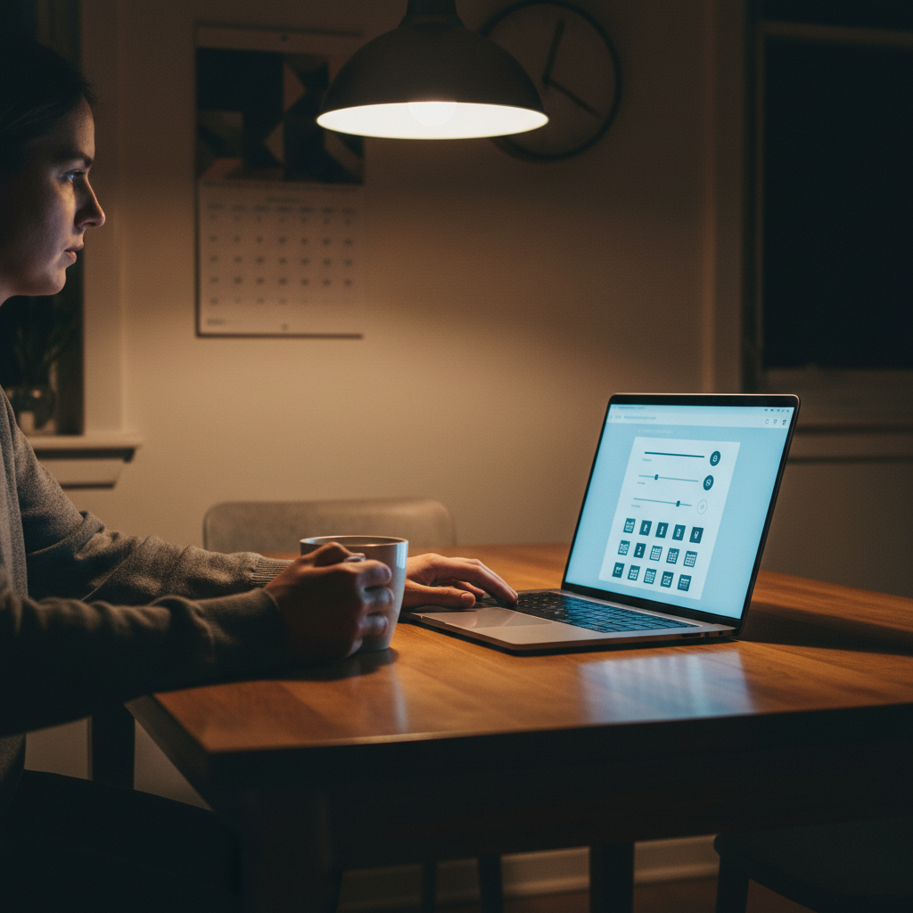 אדם מגדיר הוראת קבע לחיסכון במחשב נייד