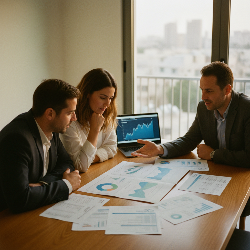 יועץ פיננסי מומלץ מסביר תוכנית כלכלית למשפחה